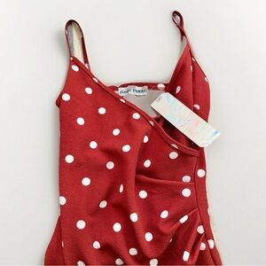 Y2K Babydoll Almost Famous Dress size M Wrap V Neck Strappy Ruched Polka Dot NWT